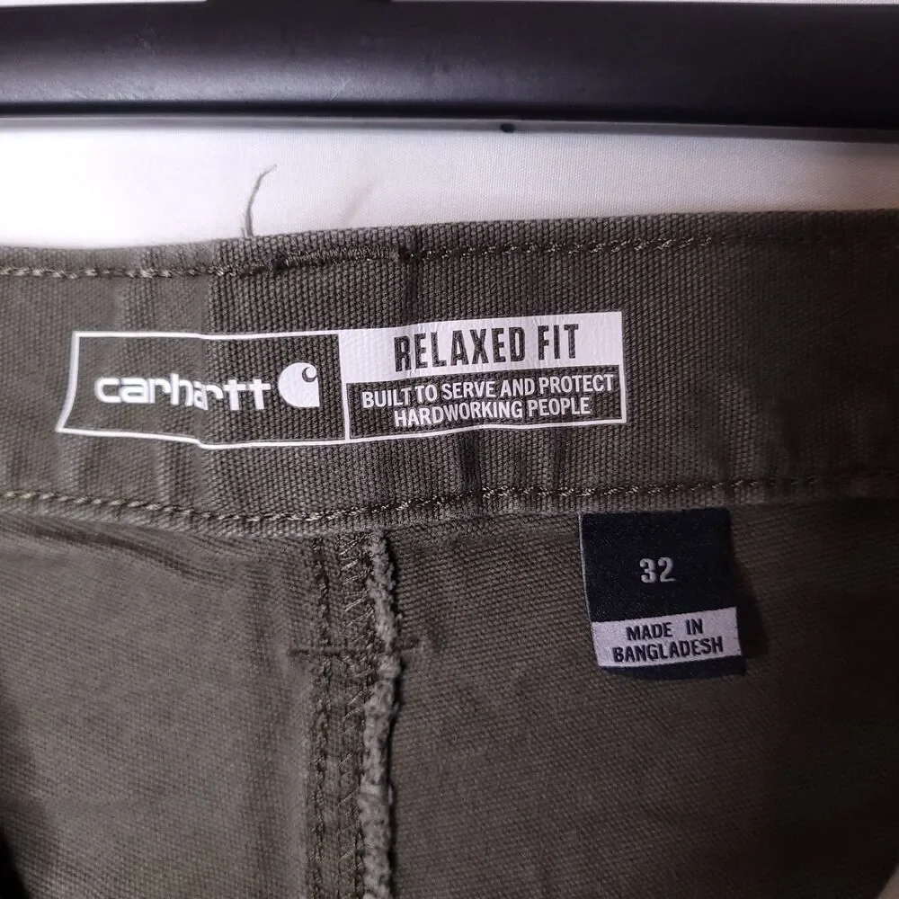 Carhartt Shorts Mens 32 Green Canvas Rugged Flex Relaxed Fit BS2514